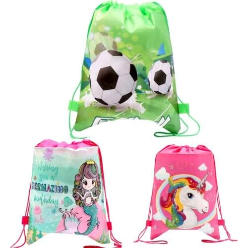 Baby Shower Unicorn Decora Drawstring Gifts Bags Birthday Party Mermaid Mochila Football Theme Non-woven Fabrics bag 10pcs/lot