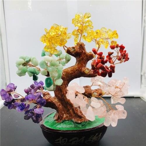 Natural crystal jewel tree multicolored jewel tree wire wrapped tree feng Shui good luck money