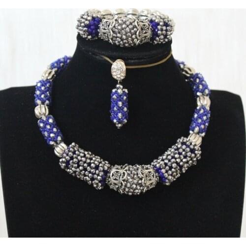 Dudo Jewelry Sets Big Fashion 2020 For African Nigerian Women Bridal Occasion Handmade Craft Jewellery Dark Blue Free Shipping
