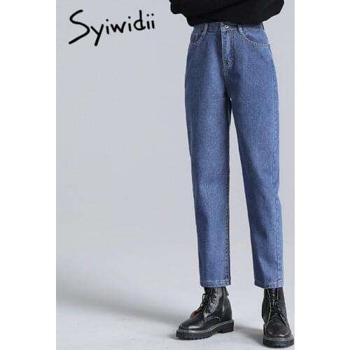 Syiwidii blue jeans women elastic waist denim pants black beige Vintage Washed high waist jeans plus size mom jeans 2020 fashion