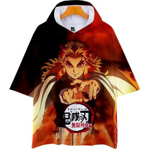 Demon Slayer T-Shirt Men Anime Cartoon Design Men Hooded Tee Shirt Homme Summer Tops Short Sleeve Vogue Vintage Style Unisex