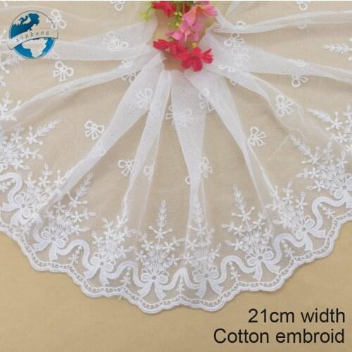 21cm wide Cotton embroid lace edge sewing ribbon guipure trim wedding lace DIY Garment Accessories french african doll lace#3953