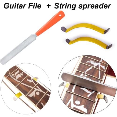 Stainless Steel Guitar Fret File Crowning Narrow Dual Cutting Edge Luthier Tool with 1 Pin Puller for Fret Polish Cleaning Care