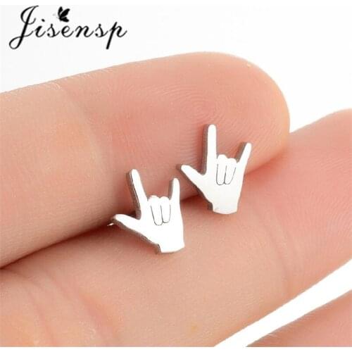 Jisensp Romantic Stainless Steel I Love You Gesture Earrings Wedding Engagement Jewelry for Women Girls Valentines Day Gift