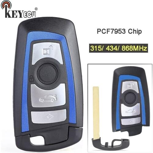 KEYECU 315/434/868MHz PCF7953 Chip CAS4+/FEM Replacement 3+1 4 Button Remote Key Fob for BMW 1 2 3 4 5 6 7 Series X3 M2 Blue