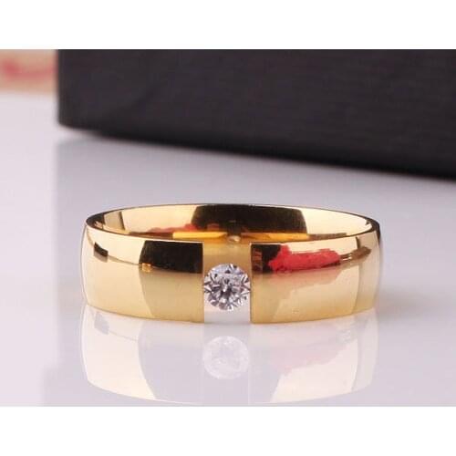 Tabula rasa zircon cz 316L Stainless Steel finger ring GOLD color 6mm jewelry wholesale