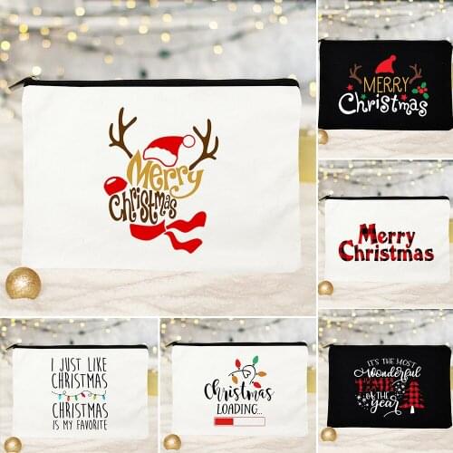 Merry Christmas Printing Cosmetic Bags Cute Cartoon Santa Claus Portable Zipper Makeup Bag Travel Wash Organizer Storage Pouch