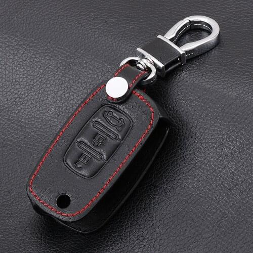 Leather Remote Control Car Keychain Key Cover Case For LADA Vesta Sedan Largus Kalina Granta 3 Button Flip Key Case
