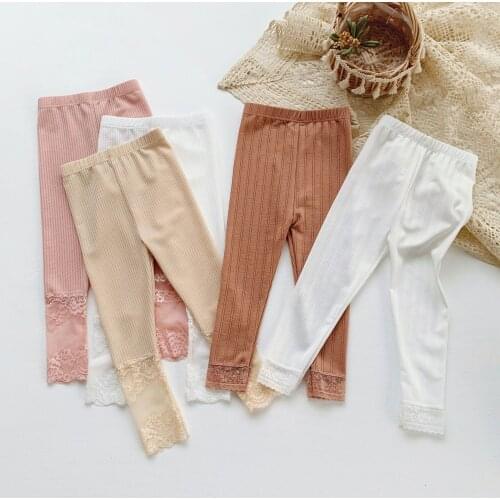Baby Girl Leggings Summer Korean Lace Stitching Trousers Elastic Waist Skinny Pencil Pants for Girls 2 3 4 5 6 Year Baby Legging