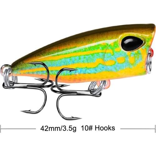 Mini Popper Fishing Lure 42mm 3.5g 3D Eyes Crankbait Wobblers 10# Hook Topwater artificial hard bait for Bass BP027