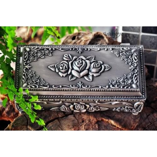 Fashion Jewelry Box Zinc-alloy Metal trinket box Vintage Rose Flower Design Tin-alloy Box Jewellery Casket Gift Box