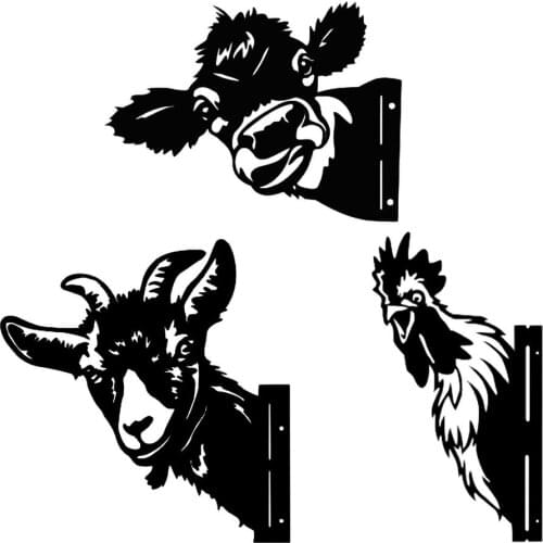 Wall Decor Farm Metal Animal Peeping Cow Sheep Ornament For Outdoor Garden Metal Wrought Iron Art Sculpture Farm Decoration