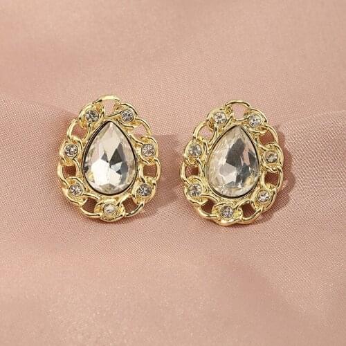 New Trendy Waterdrop Shape Rhinestone Stud Earrings for Women Girl Sunflower Hollow Vintage Earring Classic Ear Fashion Jewelry