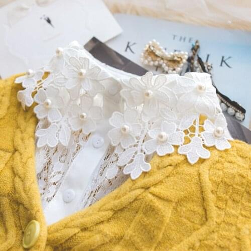 Autumn winter sweet lace flowers beaded fake collar children wild fashion pearl shirt fake collar warm sweater collar