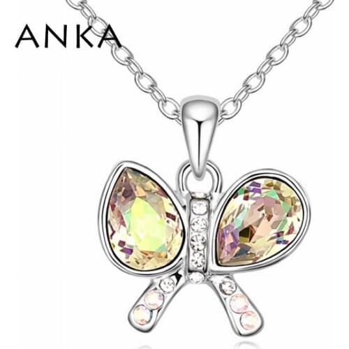 ANKA Jewelry Promotion Rushed Trendy Women Collier Bowknot Of Love Pendant Necklace Main Stone Crystals from Austria #102720