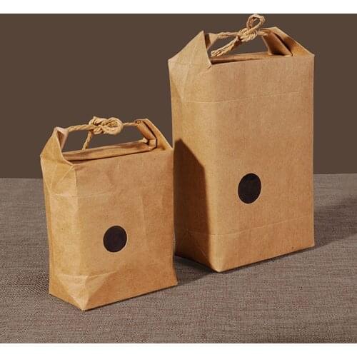 Thicken 10pcs Standing Up Kraft Paper Packing Bag with Clear Window Kraft Cardboard Box For Rice Tea Food Storage Package Bags