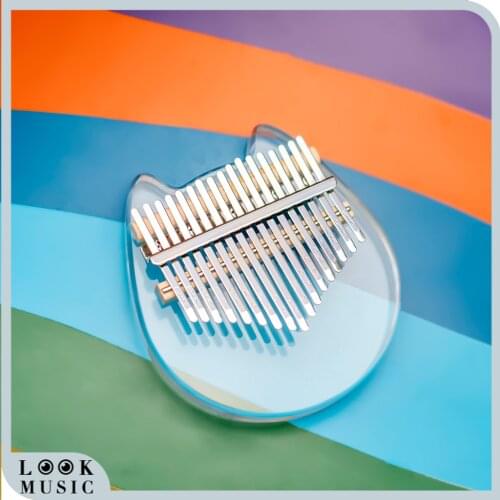 Clear Kalimba 17 Keys Cat Shaped Thumb Piano Solid Finger Piano Crystal Acrylic Kalimba W/Hammer PU Case Gifts For Kids Adult
