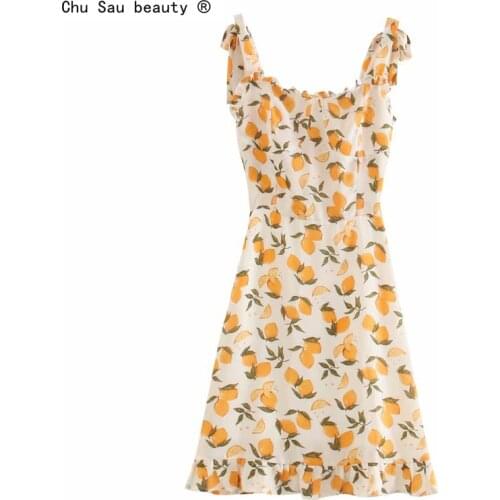 Chu Sau beauty New Casual Chic Vintage Floral Print Sling Midi Dress Women Holiday Backless off Shoulder Summer Ladies Dresses
