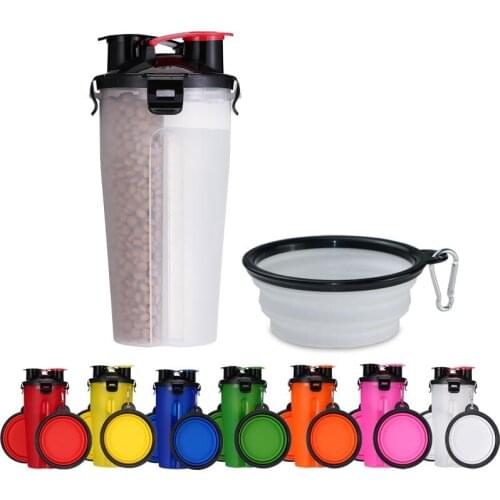 Portable 2 in 1 Pet Travel Food Water Food Container with Folding Silicone Pet Bowls Outdoor Travel Dog Feeder Cup Pets Supplies
