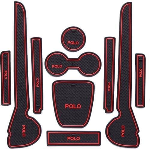 Rubber Mat For Volkswagen POLO 2011-2018 Lnterior Anti Slip Mat Door Slot Pad Cup Cushion Groove Mat Car Accessories 15pcs