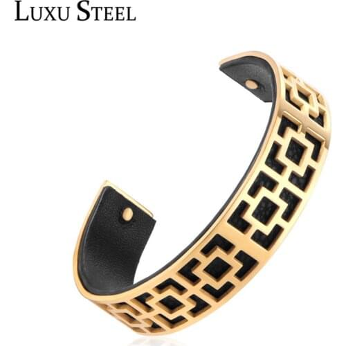 LUXUSTEEL Stainless Steel Bangles Mujer Accessories Party Gold Color Geometry Cuff Bracelets Bangles Statement Jewelry Party