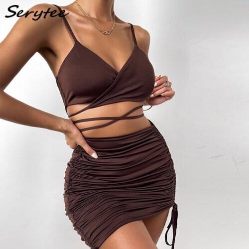 Serytee Sexy V Neck Lace Up Bandage Summer Dress For Women 2021 Sleeveless Ruched Bodycon Mini Dress Club Party Vestidos Female
