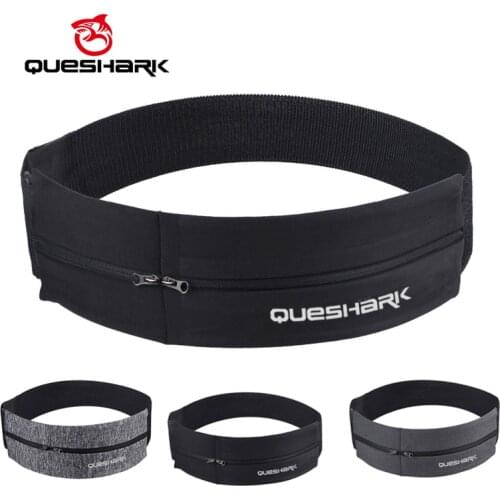 QUESHARK Pro Reflective Elastic Waistband Sport Bag Double Zipper Pocket Running Gym Yoga Waist Belt Pack Phone Wasit Wallet Bag