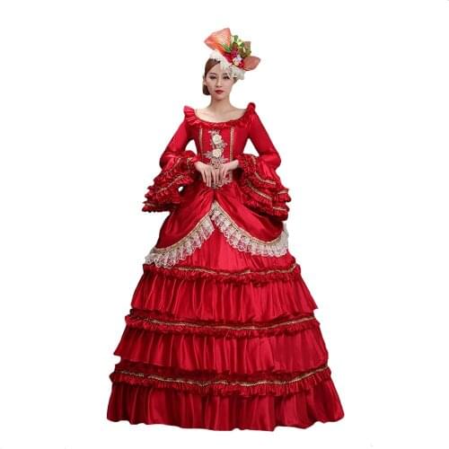 Dark Red Gothic Victorian Evening Dresses Long Royal Court Palace Costume For Ladies