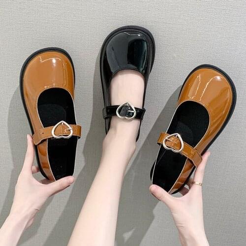 LIHUAMAO Patent leather Japan style Mary jane shoes ballet flats strap round toe casual dancing party work office ladies shoes