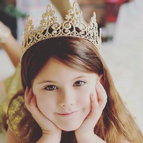 2020New Childrens Hair Ornaments Golden Crown Hair Hoop Girl Full Moon Photo Props Parent-child Wedding Birthday Hair Clip