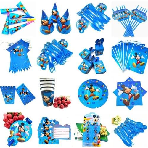 Mickey Mouse Party Supplies Napkins Cups Plates Balloon Straw Candles Popcorn Forks Mickey Birthday Party Decorations Kids