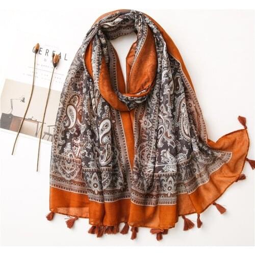 Spring Women Long Cotton Feeling Scarf Hijabs Cashew Printed Antumn Muslim Head Wraps Soft Pashmina Bandana Foulards 180x90cm