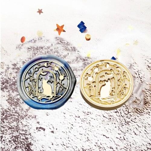WYSE Stealing Stars Cat Sealling Wax Seal Stamp Envelope Sellos for Boy Girl Wedding Invitation Copper Head Retro Wood Handle