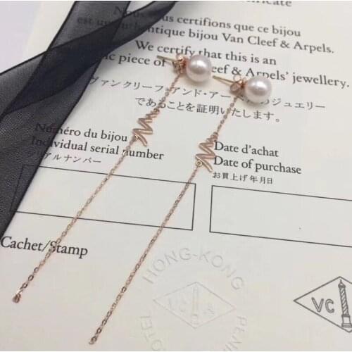 Sinya Au750 18k gold drop earring Natural Round high luster pearls long chain tassel design dangle earring for women ladies