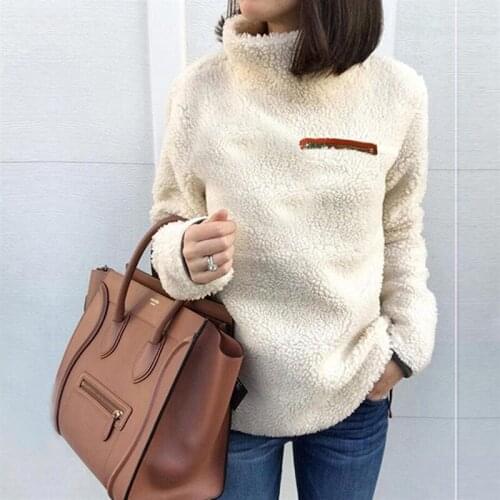 2021 Autumn Winter Women Fashion Turtleneck Sweater Pullover Fluffy Fleece Warm Long Sleeve Ladies Zip Solid Sweaters Pullover