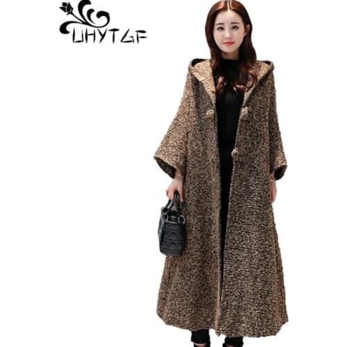 UHYTGF 2019 Women Winter Warm trench Coat Female Joker long hooded cardigan coats feminina Thicken trench coat fashion Tops X245