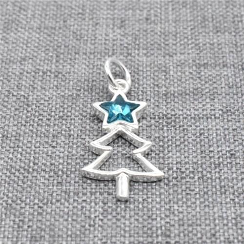 2pcs of 925 Sterling Silver Blue Star Christmas Tree Charms w/ CZ for Bracelet Necklace Earring