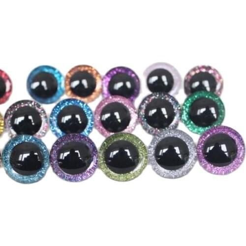 20pcs --N18-9-12-14-16-20-24-30-35mm 3D clear glitter toy eyes + glitter fabric+ washer for diy plush toy doll--18 colors option