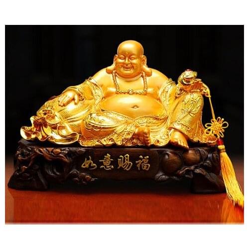 28cmResin electroplating gold furnishing articles maitreya sitting room office decoration home decoration laughing buddha statue