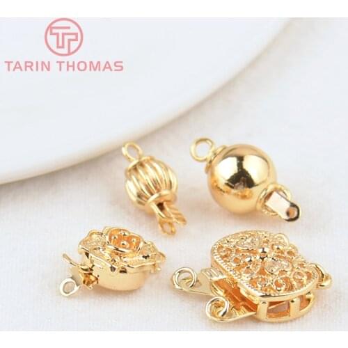 4PCS 14x15MM 8x15MM 24K Gold Color Plated Brass Flower Ball Bracelet Clasps Connector High Quality Diy Jewelry Accessories