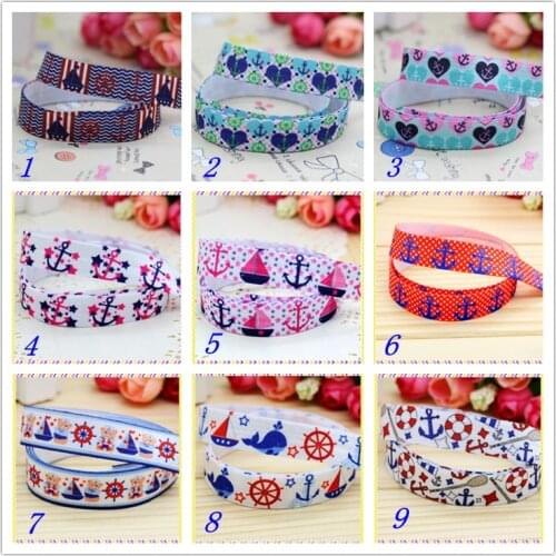 5/8'' Free shipping Fold Elastic FOE navy sea bear whale printed headband headwear hairband diy decoration wholesale OEM S69