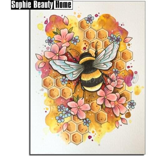 Diamond Mosaic Diamond Embroidery Cross Stitch Bees and Flower 5D Diamond Painting Animal Full Rhinestones Wedding Gift 195002