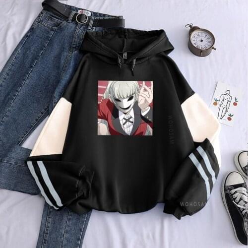 Harajuku Kakegurui Anime Hoodies Kawaii Momobami Ririka Cartoon Womens Winter Oversize Itself Long Sleeve Patchwork Sweatshirts