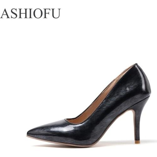 ASHIOFU Handmade Ladies 8.5cm High Heel Pumps Pointed Toe Party Prom Dress Shoes Slip-on Club Evening Fashion Stiletto Shoes