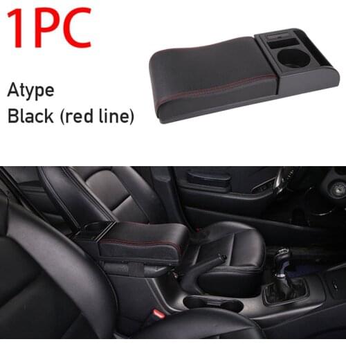 Car Armrest with Cup Holder Universal Pu Leather Storage Box Soft Elbow Suppoty Cushion Movable Armrest Pad