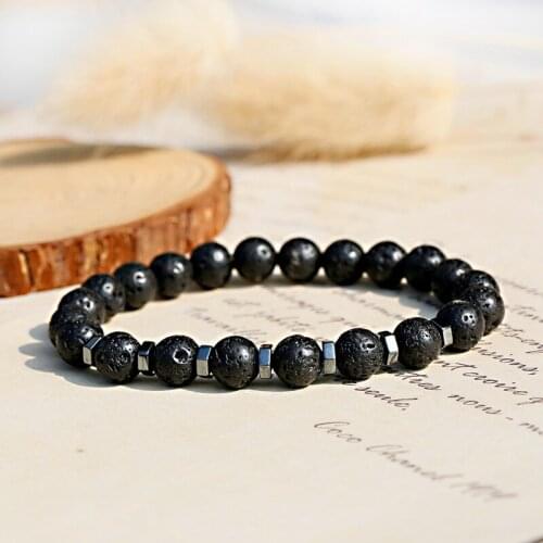 8mm Beaded Men Bracelets Black Lava Stone Hematite Beads Charm Bracelet Women Prayer Jewelry Yoga Dropshipping Pulsera Hombre