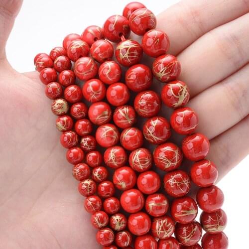 Red Golden Turquoises Natural Stone Beads Round Loose Spacer Bead for Jewelry Making 6/8/10mm DIY Charm Bracelet Accessories