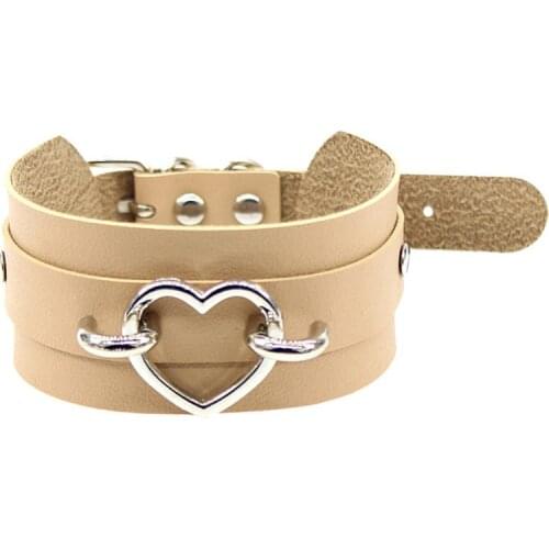 Women Men Cool Handmade Heart Choker Metal PU Leather Collar Bondage Harness Chocker Necklaces Bijoux Jewelry