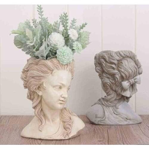 Head of Greek Goddess Bonsai Portrait Vase Human Head Decorative Ornaments Resin Home Terrarium Decor Crafts Tall Floor Vases