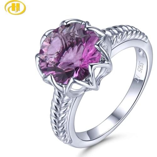 Hutang Natural Purple Fluorite 925 Silver Ring 4 Carats Fluorite Women Fine Jewelry Fashionable Style Birthday Christmas Gifts